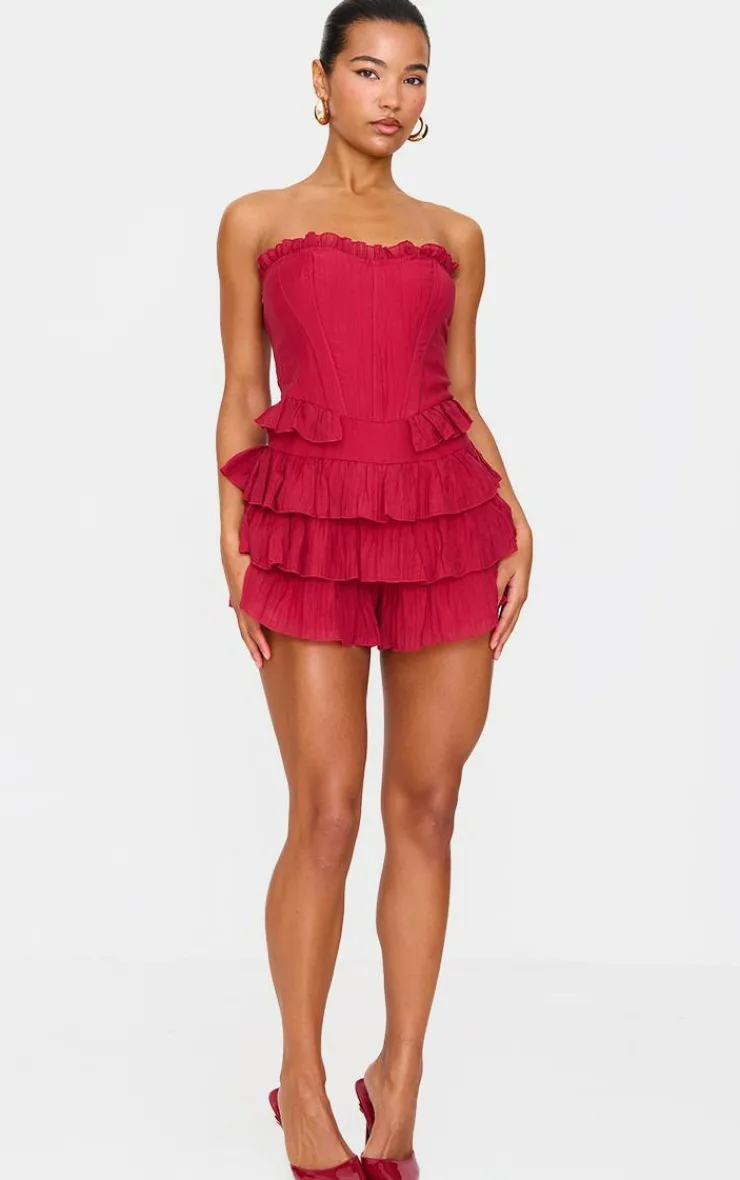 Crinkle Satin Bandeau Rara Romper-PrettyLittleThing Clearance