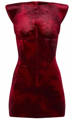 Crushed Velvet Corset Extreme Shoulder Bodycon Dress-PrettyLittleThing Clearance