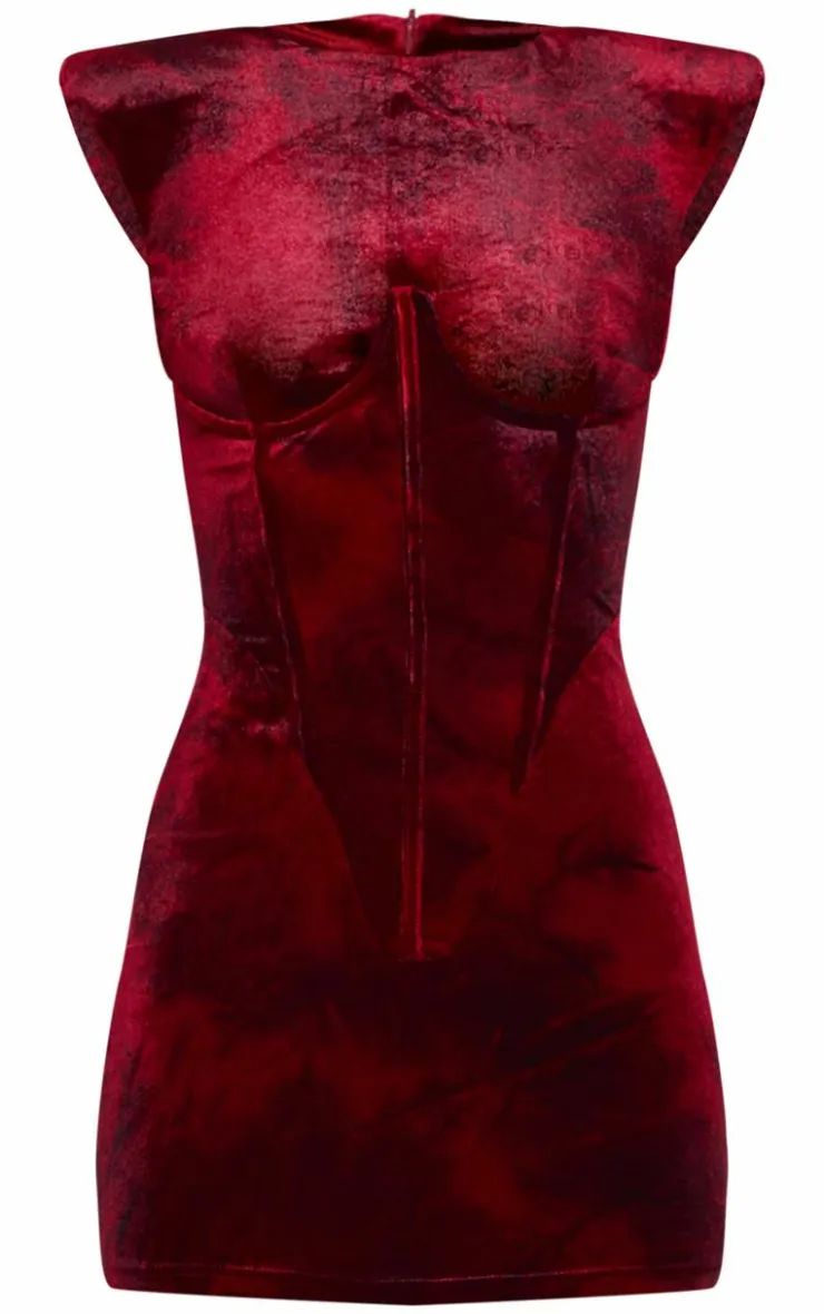 Crushed Velvet Corset Extreme Shoulder Bodycon Dress-PrettyLittleThing Clearance