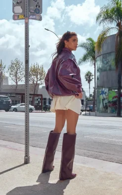 PrettyLittleThing Bomber Jackets*Distressed Faux Leather Oversized Longline Bomber Jacket