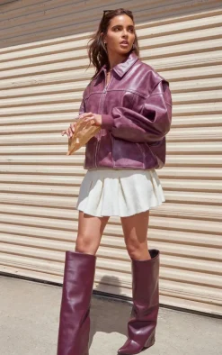 PrettyLittleThing Bomber Jackets*Distressed Faux Leather Oversized Longline Bomber Jacket
