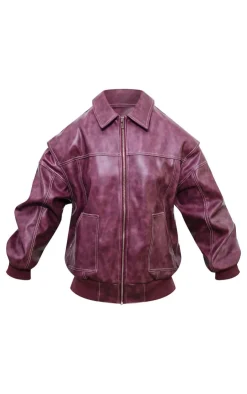 PrettyLittleThing Bomber Jackets*Distressed Faux Leather Oversized Longline Bomber Jacket