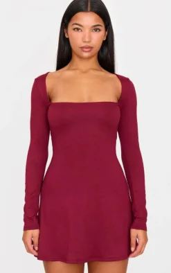 Double Contour Square Neck Long Sleeve Bodycon Dress-PrettyLittleThing Outlet