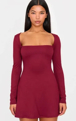 Double Contour Square Neck Long Sleeve Bodycon Dress-PrettyLittleThing Outlet
