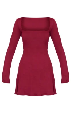 Double Contour Square Neck Long Sleeve Bodycon Dress-PrettyLittleThing Outlet
