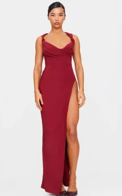 Double Layer Draped Knotted Split Maxi Dress-PrettyLittleThing Hot