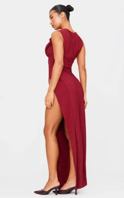 Double Layer Draped Knotted Split Maxi Dress-PrettyLittleThing Hot