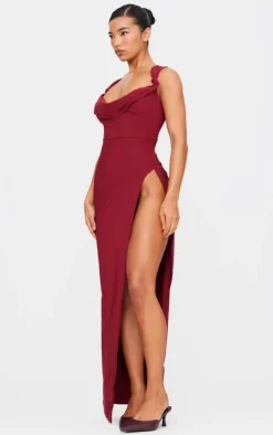 Double Layer Draped Knotted Split Maxi Dress-PrettyLittleThing Hot