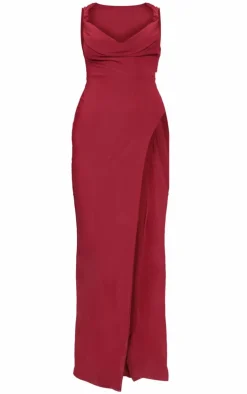 Double Layer Draped Knotted Split Maxi Dress-PrettyLittleThing Hot