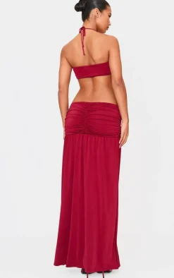 Double Layer Slinky Tie Neck Cut Out Maxi Dress-PrettyLittleThing New