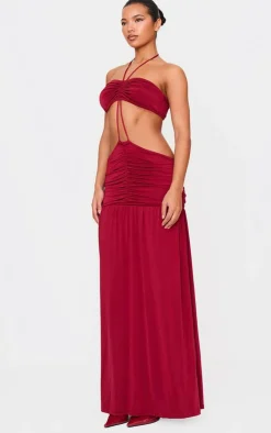 Double Layer Slinky Tie Neck Cut Out Maxi Dress-PrettyLittleThing New