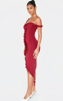 Double Layer Slinky Frill Hem Asymetric Midi Dress-PrettyLittleThing Outlet