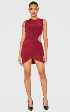 Double Layer Slinky Ruched Cut Out Mini Dress-PrettyLittleThing Clearance
