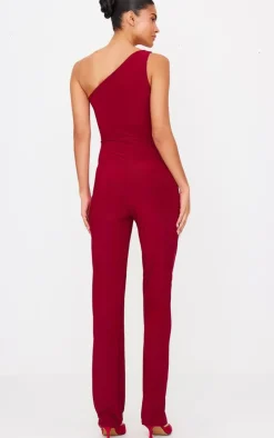 Double Layer Slinky Asymmetric Ruched Detail Jumpsuit-PrettyLittleThing Outlet