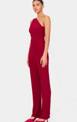 Double Layer Slinky Asymmetric Ruched Detail Jumpsuit-PrettyLittleThing Outlet