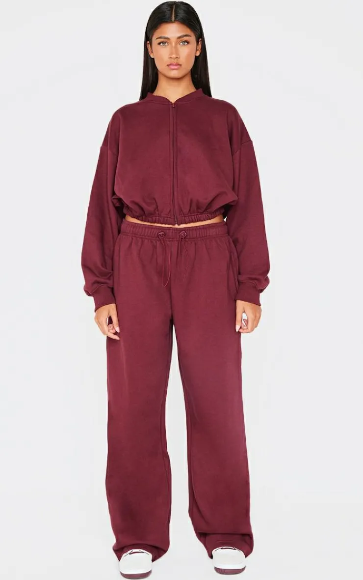 Sale PrettyLittleThing Drawcord Hem Oversized Sweatpants Burgundy