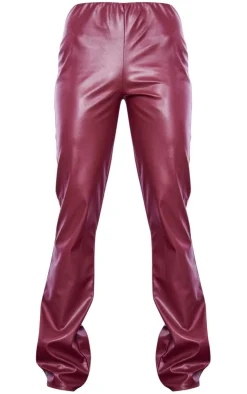Online PrettyLittleThing Faux Leather Mid Rise Pin Tuck Straight Leg Pants Burgundy