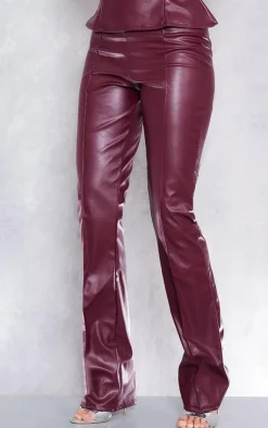 Clearance PrettyLittleThing Faux Leather Pintuck Detail Straight Leg Pants Burgundy