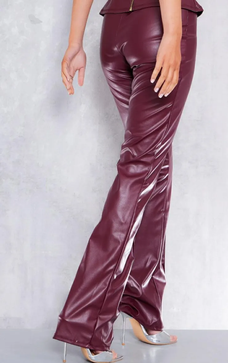 Clearance PrettyLittleThing Faux Leather Pintuck Detail Straight Leg Pants Burgundy