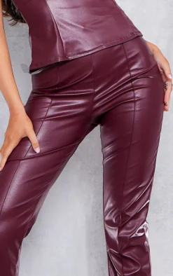 Clearance PrettyLittleThing Faux Leather Pintuck Detail Straight Leg Pants Burgundy