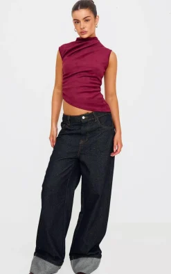 PrettyLittleThing Sleeveless Tops*Faux Suede High Neck Asymmetric Hem Long Top