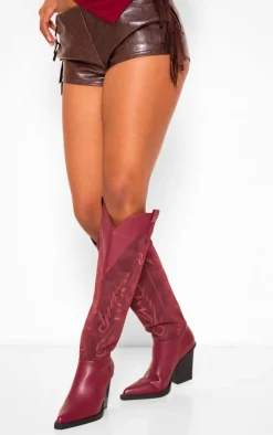 PrettyLittleThing Knee High Boots*Faux Suede Point Toe Knee High Stitch Detail Block Heel Western Boots