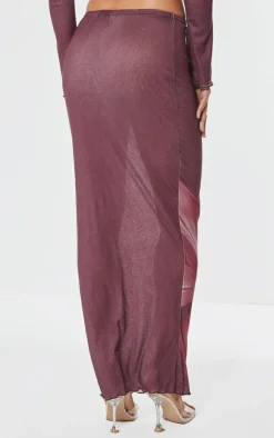 Sale PrettyLittleThing Floral Print Maxi Skirt Burgundy