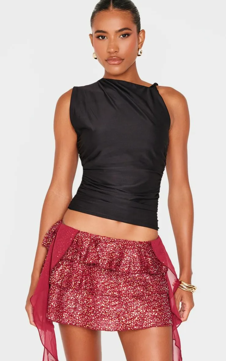 Frilly Sequin Draping Detail Mini Skirt-PrettyLittleThing New