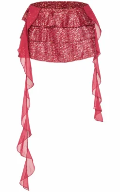 Frilly Sequin Draping Detail Mini Skirt-PrettyLittleThing New