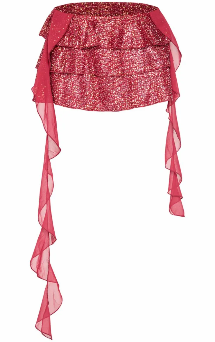 Frilly Sequin Draping Detail Mini Skirt-PrettyLittleThing New