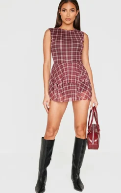 PrettyLittleThing Thanksgiving Outfits*Gingham Print Mesh Rara Skort Romper