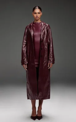 PrettyLittleThing Faux Leather Jackets*High Shine Textured Faux Leather Maxi Coat
