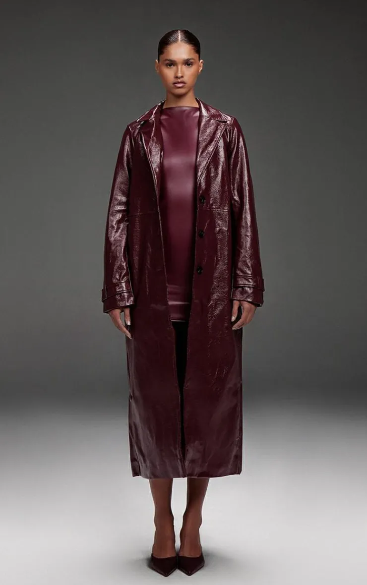 PrettyLittleThing Faux Leather Jackets*High Shine Textured Faux Leather Maxi Coat