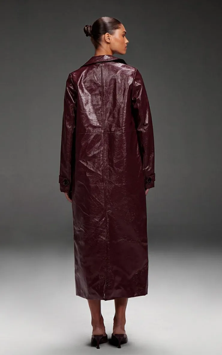 PrettyLittleThing Faux Leather Jackets*High Shine Textured Faux Leather Maxi Coat