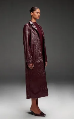 PrettyLittleThing Faux Leather Jackets*High Shine Textured Faux Leather Maxi Coat