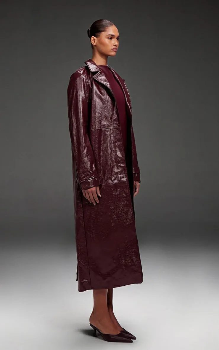 PrettyLittleThing Faux Leather Jackets*High Shine Textured Faux Leather Maxi Coat