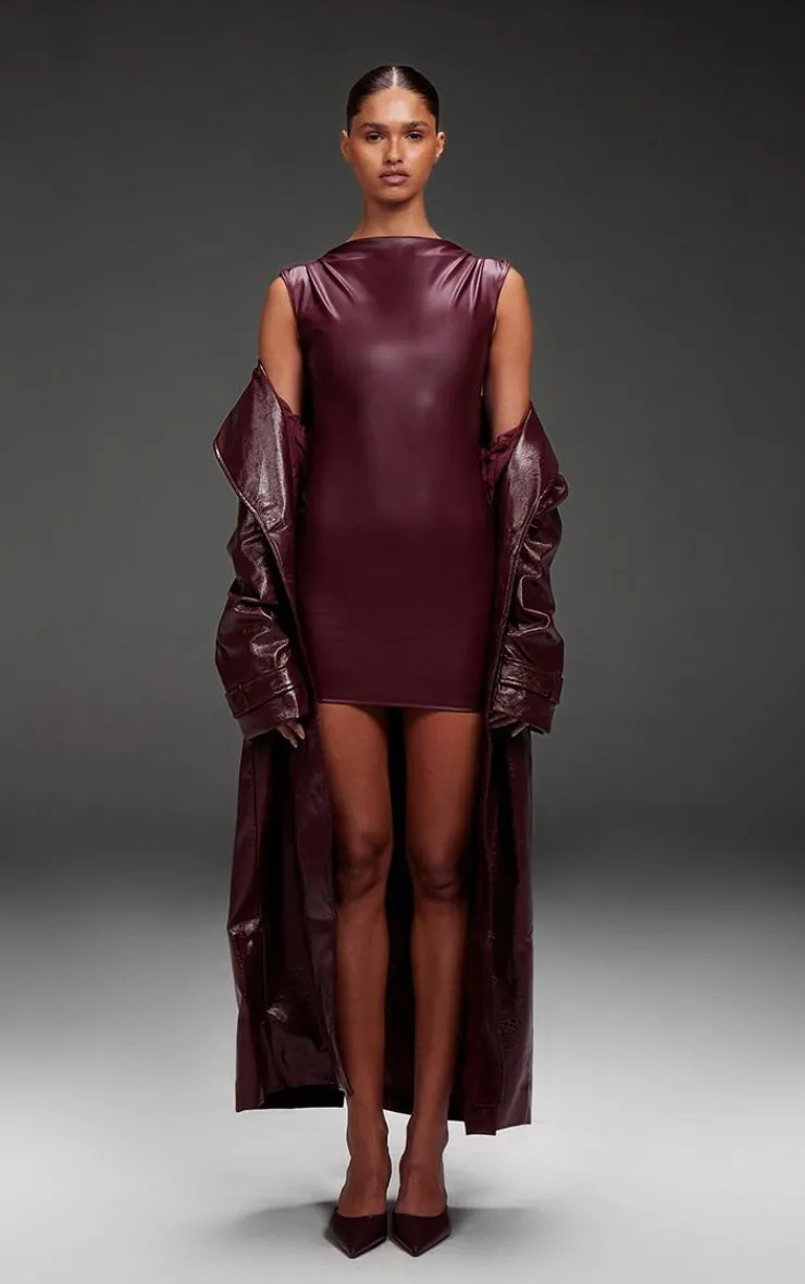 PrettyLittleThing Faux Leather Jackets*High Shine Textured Faux Leather Maxi Coat