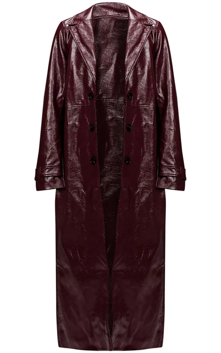 PrettyLittleThing Faux Leather Jackets*High Shine Textured Faux Leather Maxi Coat