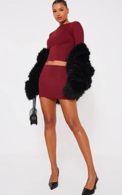 Best PrettyLittleThing Jersey Low Back Long Sleeve Longline Top Burgundy