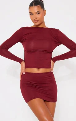 Clearance PrettyLittleThing Jersey Low Waist Micro Mini Skirt Burgundy