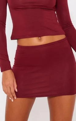 Clearance PrettyLittleThing Jersey Low Waist Micro Mini Skirt Burgundy