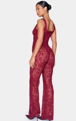 Lace Boning Detail Strappy Flared Jumpsuit-PrettyLittleThing Online