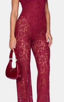 Lace Boning Detail Strappy Flared Jumpsuit-PrettyLittleThing Online