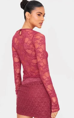 Lace Long Sleeve Top-PrettyLittleThing Discount