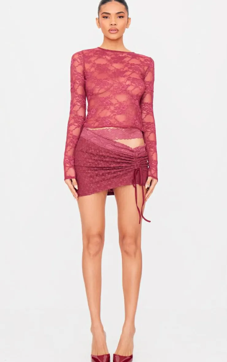 Lace Long Sleeve Top-PrettyLittleThing Discount