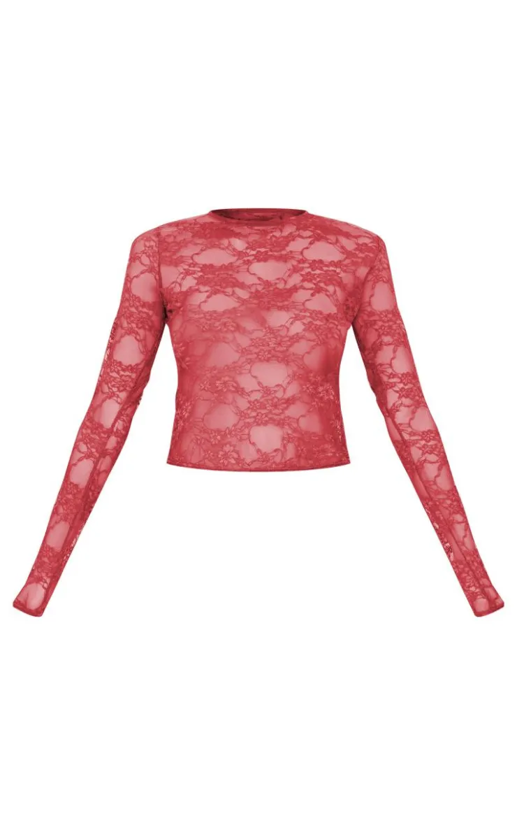 Lace Long Sleeve Top-PrettyLittleThing Discount