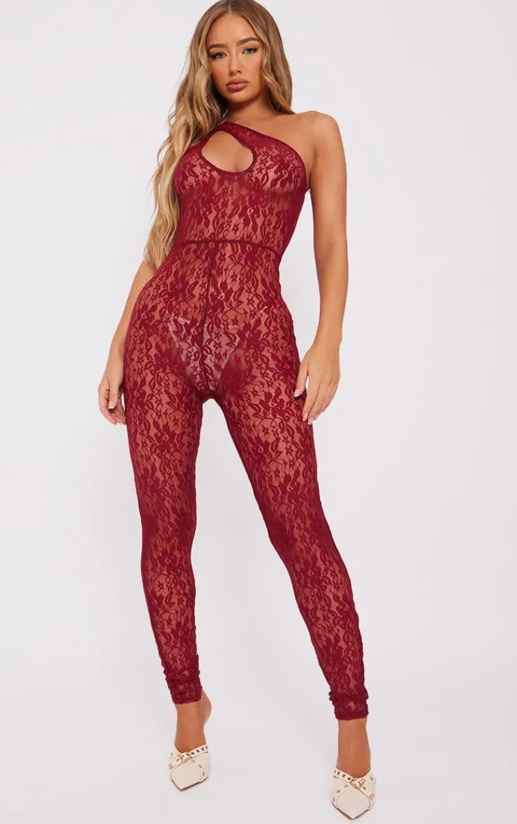 Lace One Shoulder Cut Out Jumpsuit-PrettyLittleThing Discount