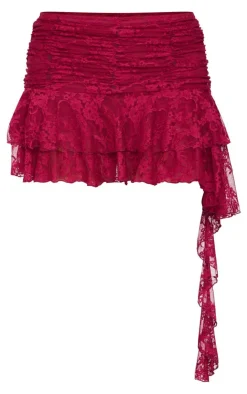 Lace Ruched Drape Detail Mini Skirt-PrettyLittleThing