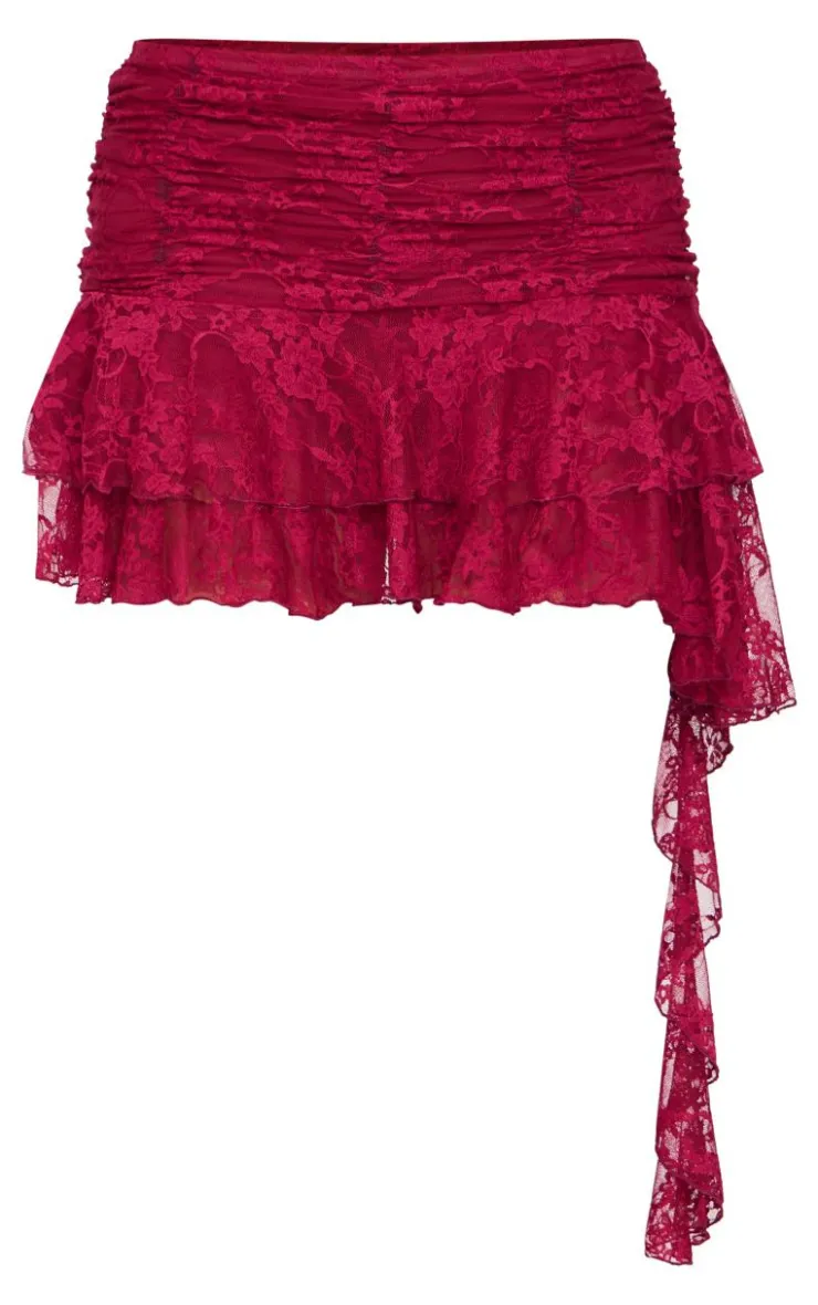 Lace Ruched Drape Detail Mini Skirt-PrettyLittleThing