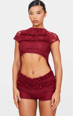 Lace Ruffle Detail Cut Out Rara Skort Romper-PrettyLittleThing Hot